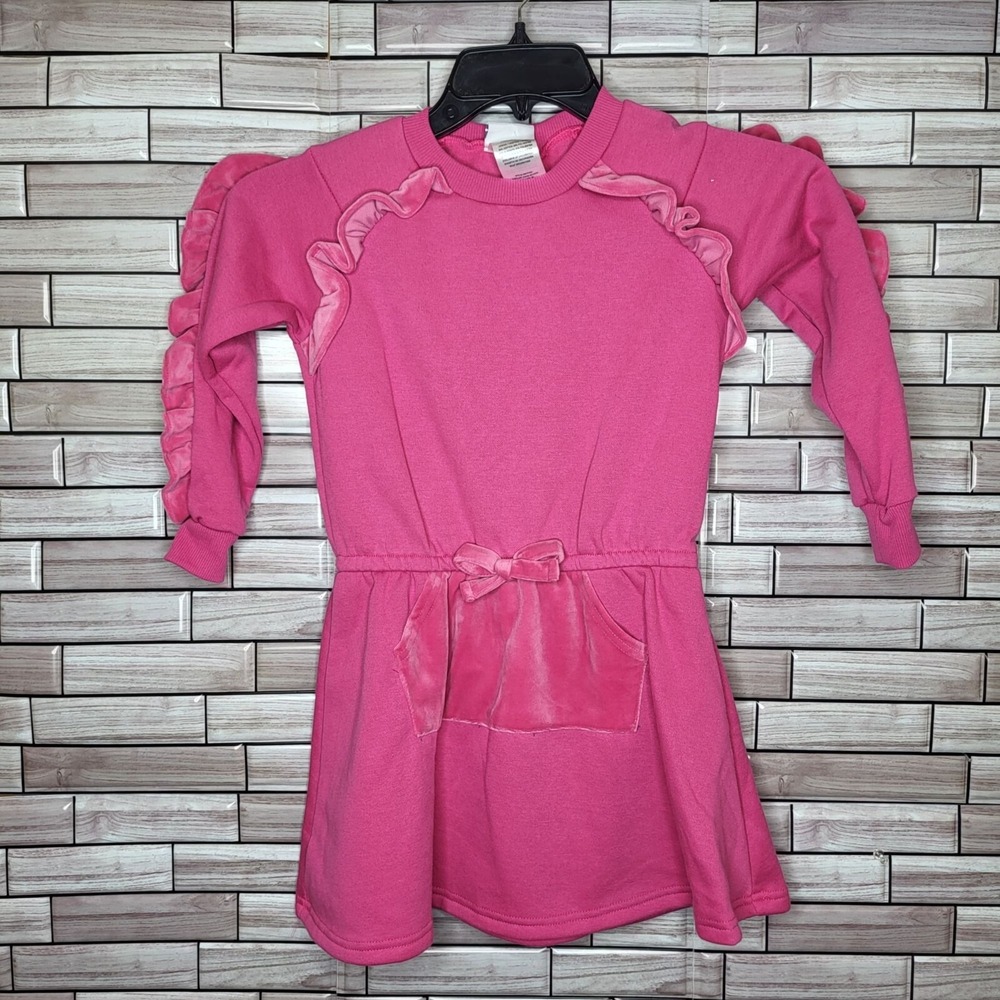 New Blueberi Girls Dress Size‎ 7 Pink Long Sleeve Outfit Ruffles Top Pocket